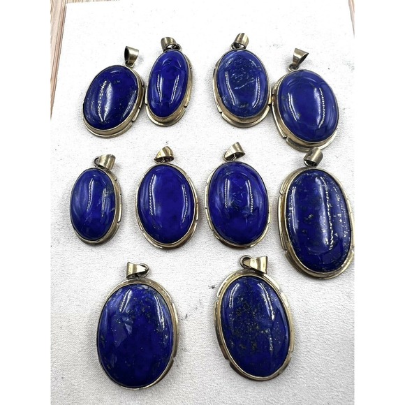 1 lapis lazuli Pendants Handmade Gold Brass Mine4 Dark Blue Jewelry 34-37mm L - Picture 3 of 7